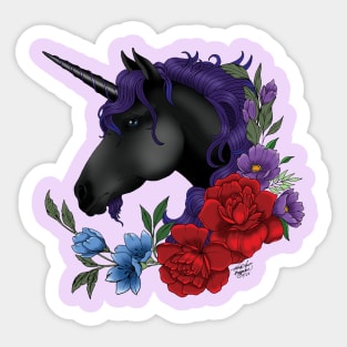 Black Unicorn and Flowers Sticker